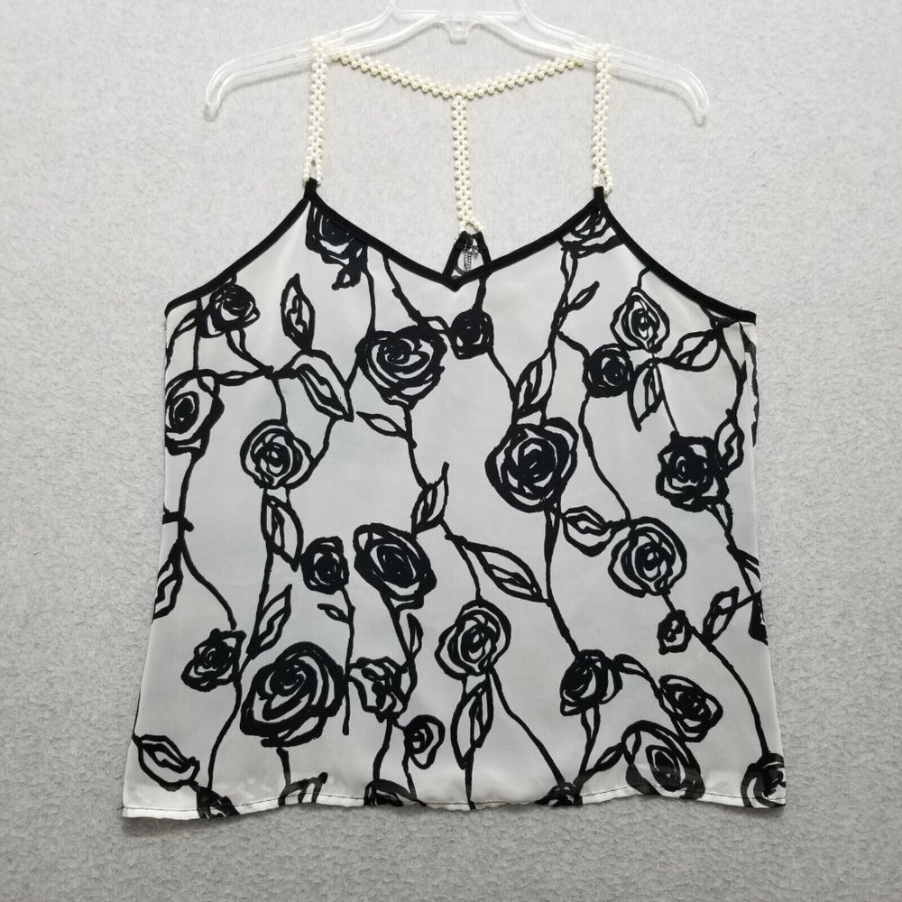 Joompy Top Womens Large Ivory Floral Stone Strap Lightweight